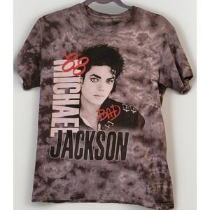 Michael Jackson T-shirt Adults SM Gray Tie Dye Bad Tour '88 King of Pop Hippie